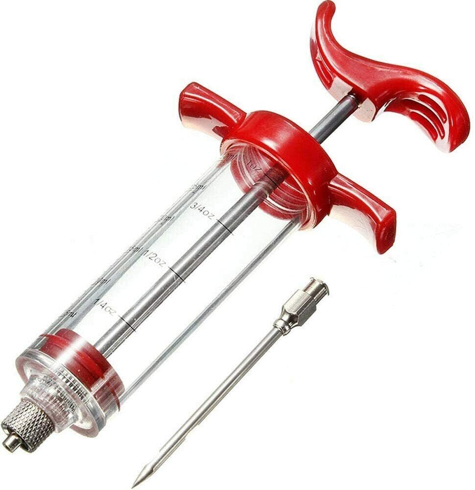 Bratenspritze white stainless steel marinade injector with durable design and precise needle.