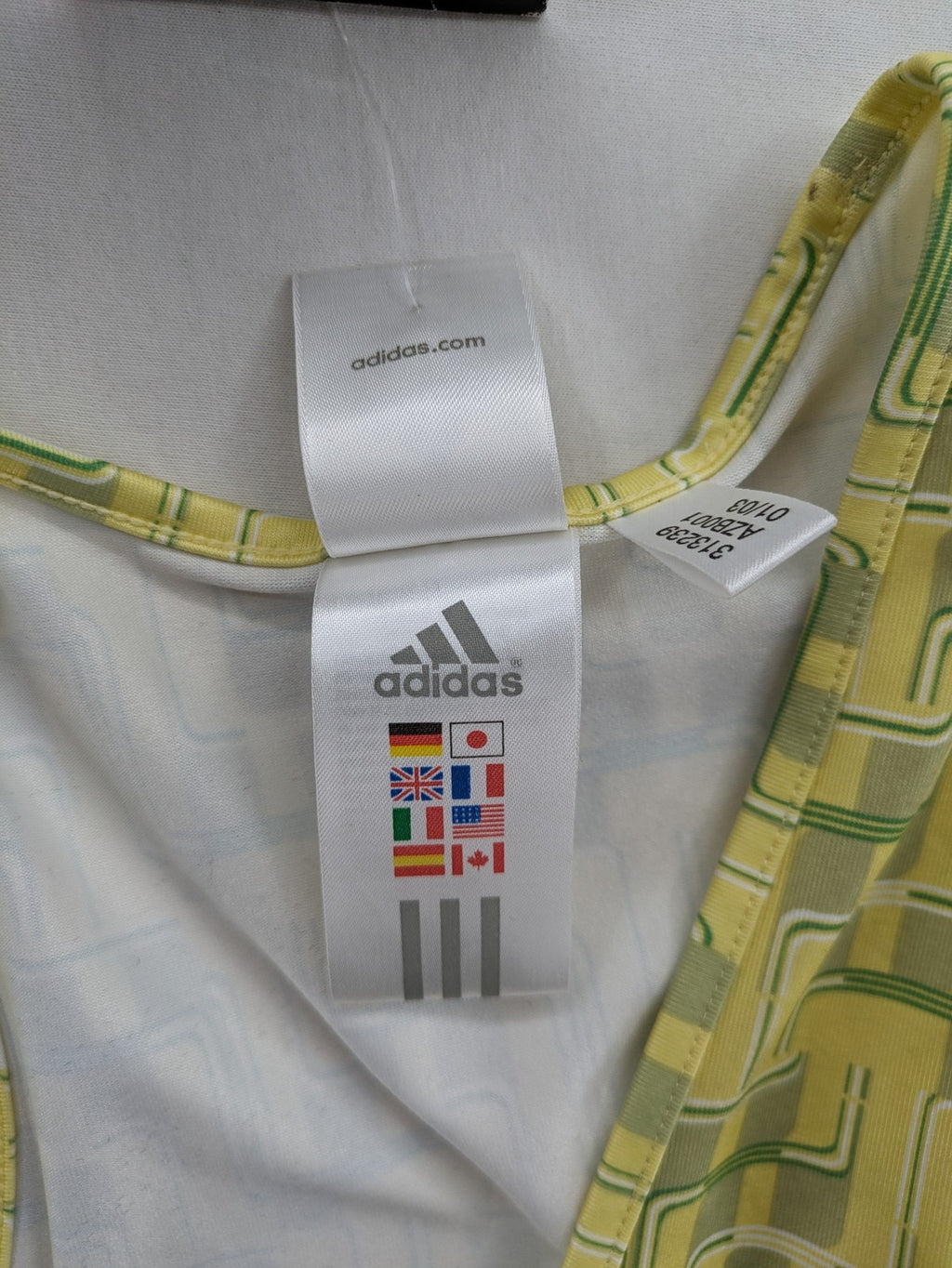Adidas tank top green yellow geometric pattern V-neck Climalite technology