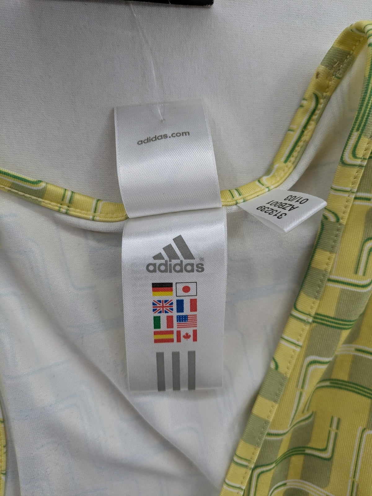 Adidas tank top green yellow geometric pattern V-neck Climalite technology