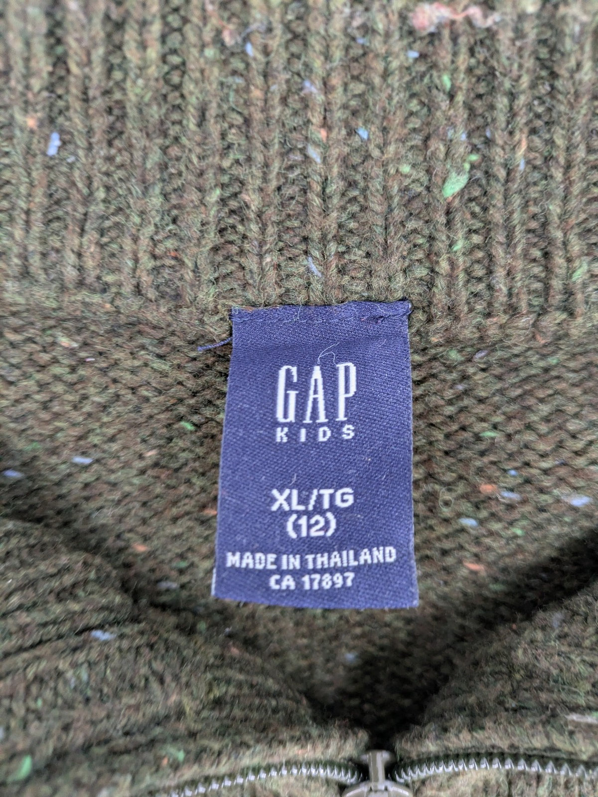 Gap Kids green turtle neck jumper with quarter zip and textured knit details.