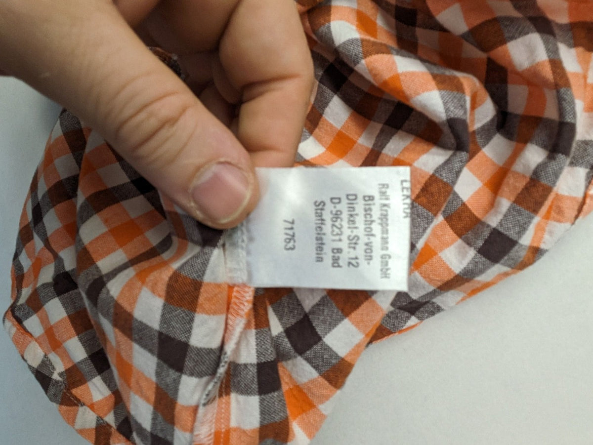 Country Life orange checkered shirt, 100% cotton, single chest pocket, button-down style.