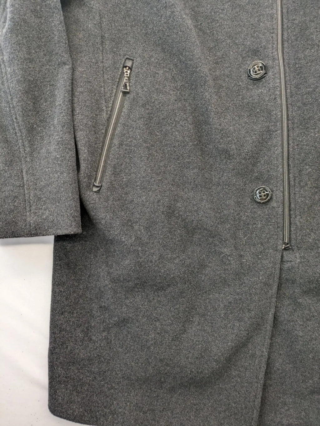 Gil Bret grey coat cashmere blend asymmetrical zipper two zip pockets