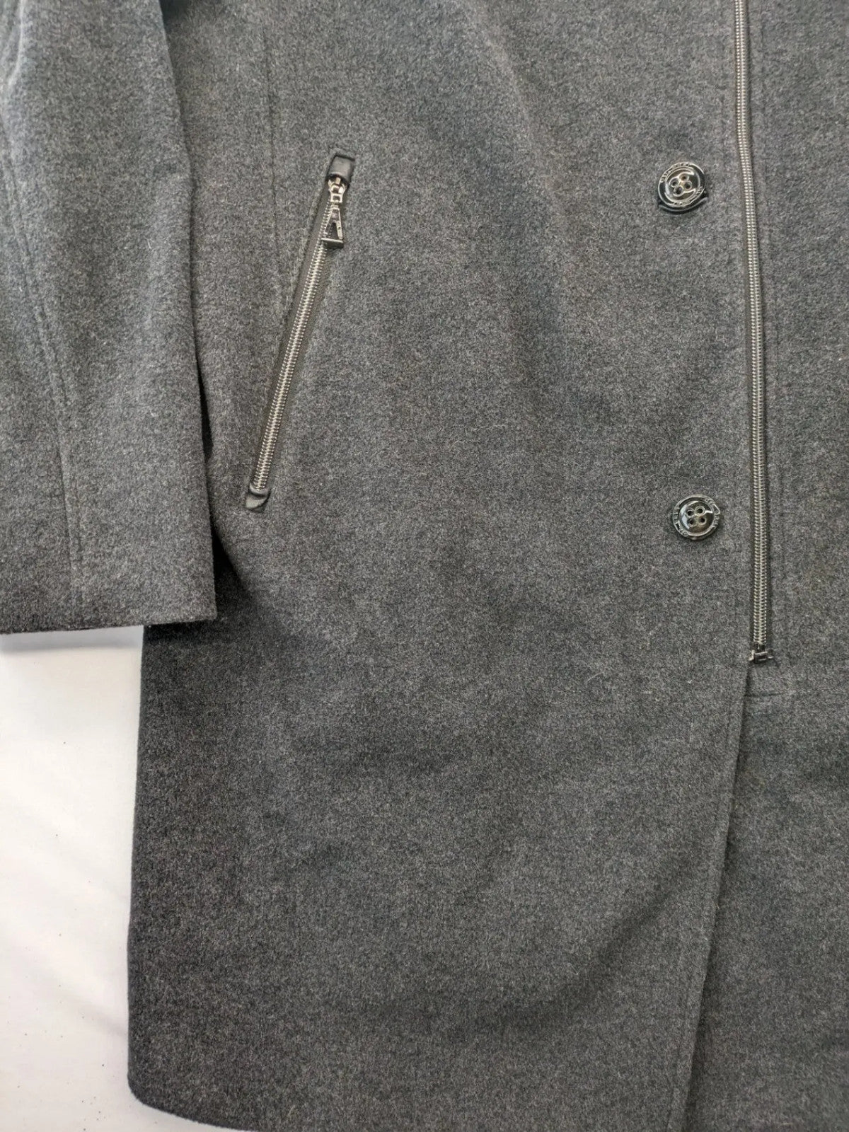 Gil Bret grey coat cashmere blend asymmetrical zipper two zip pockets