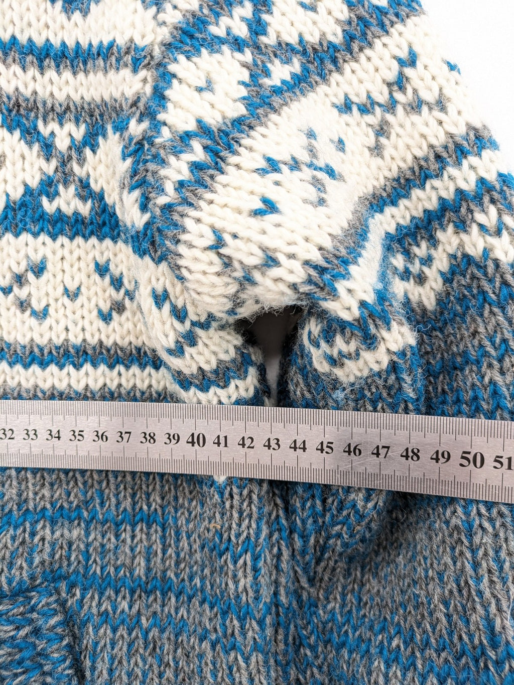 guru turtle neck jumper blue grey white fair isle pattern fleece lined zip design