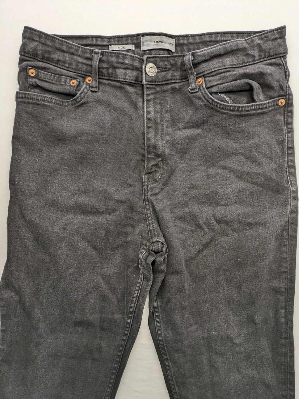 MNG grey straight jeans high waist 5-pocket design authentic denim.