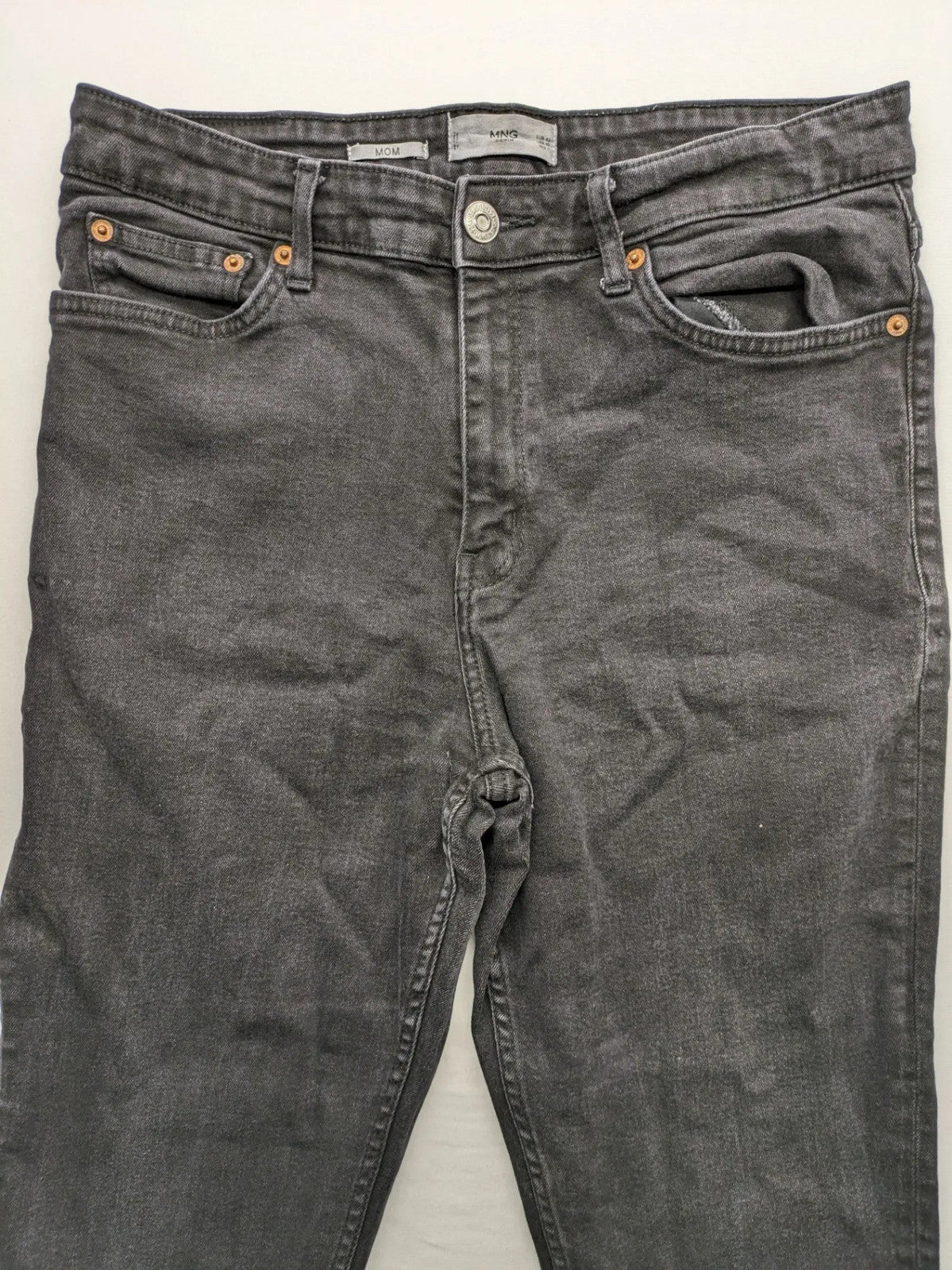 MNG grey straight jeans high waist 5-pocket design authentic denim.
