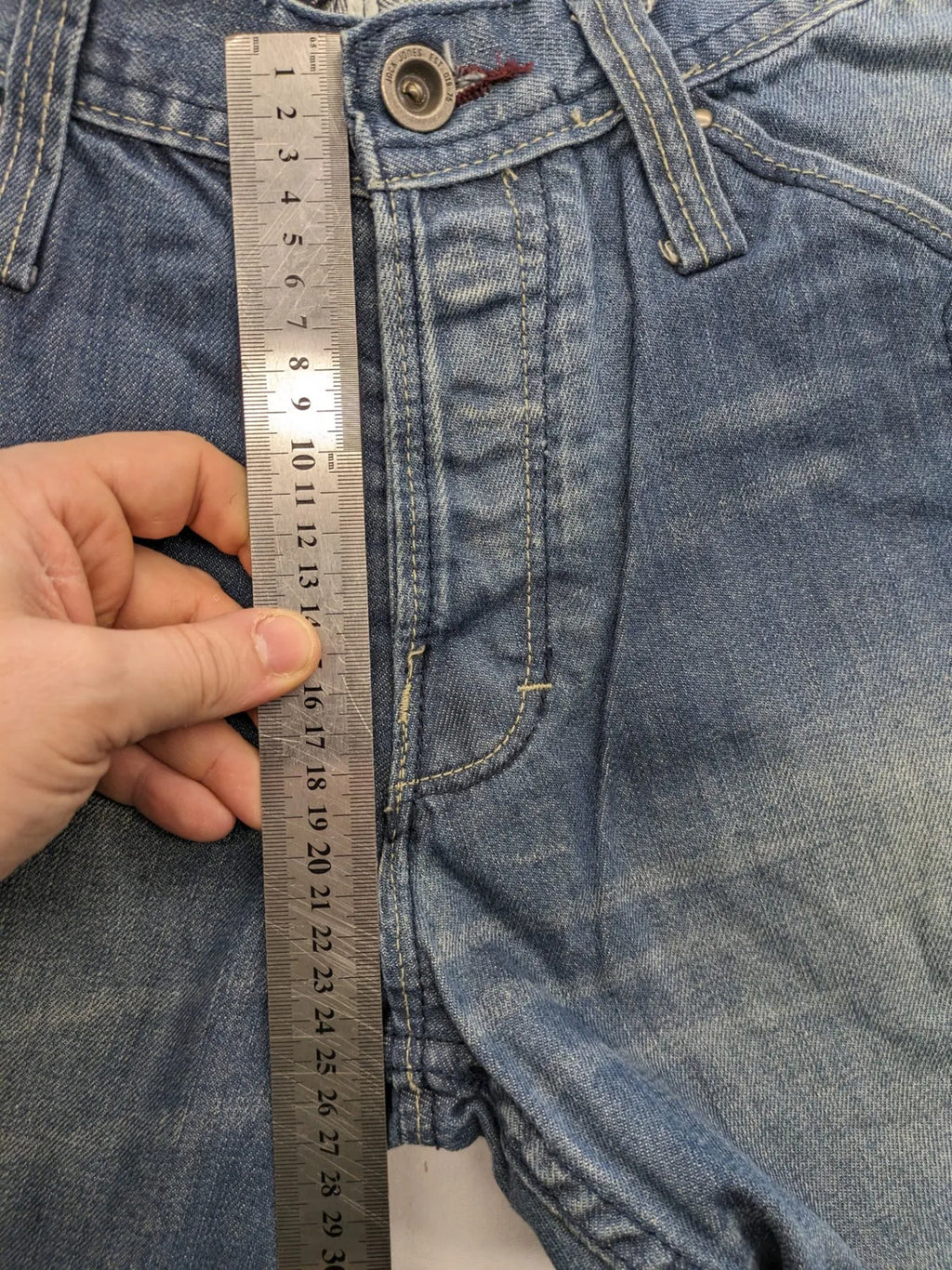 Jack & Jones blue straight jeans with biker panel details and button-fly closure.