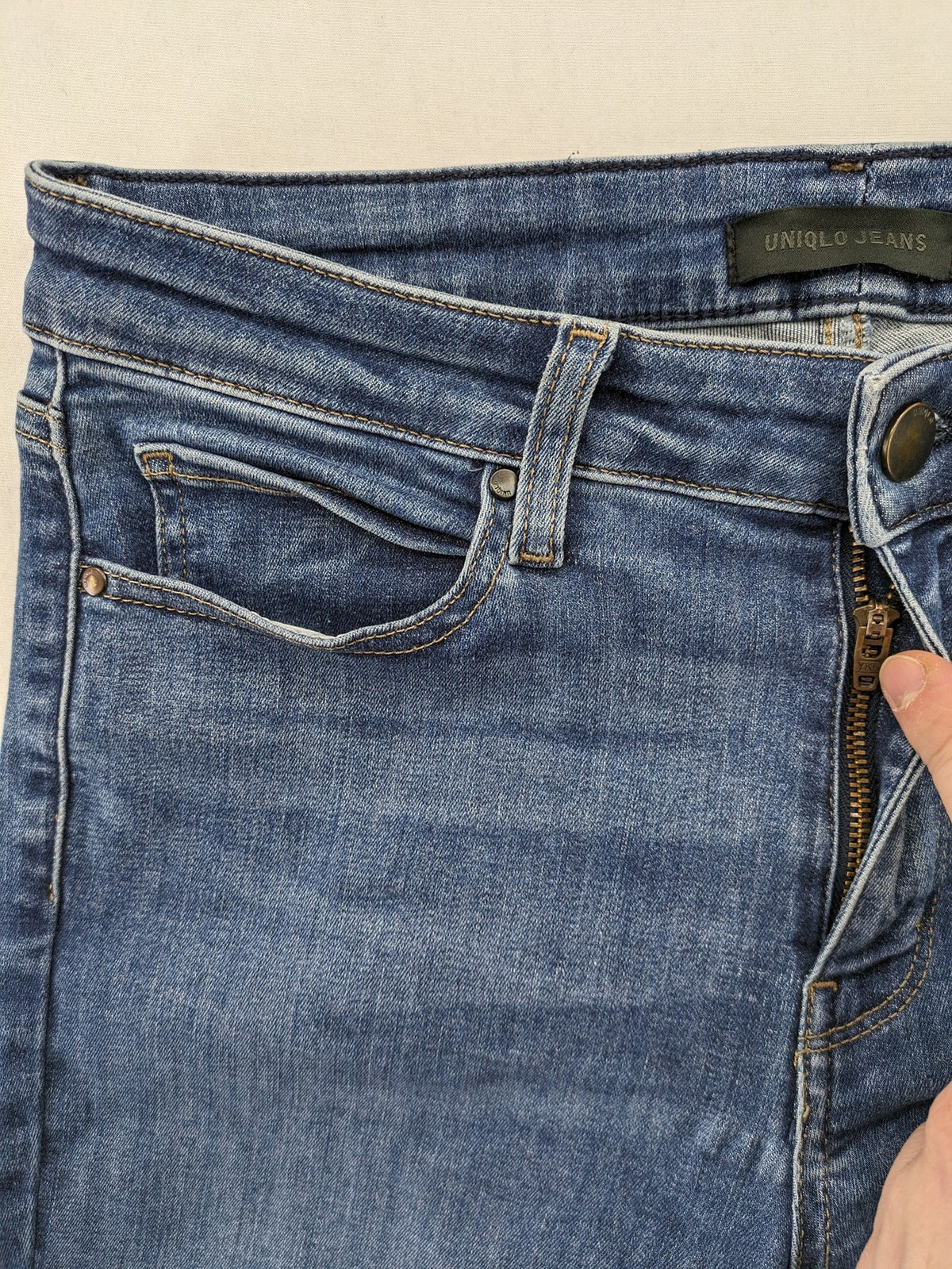UNIQLO blue skinny jeans mid-rise 5-pocket design cotton stretch denim