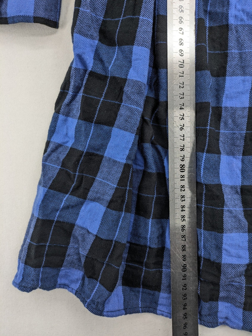 Gap blue and black checkered shirt dress with button placket and removable belt.