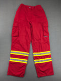 Bücking grey cargo work pants red accents with 3M Scotchlite reflective strips.