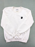 CHASIN' grey and white turtle neck jumper with horizontal ribbed texture and logo patch.