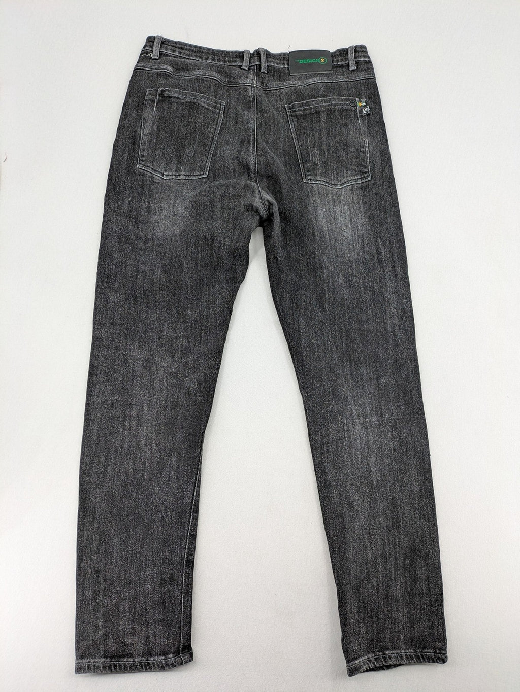 Denim straight jeans black grey washed stretch cotton 5-pocket design with logo details