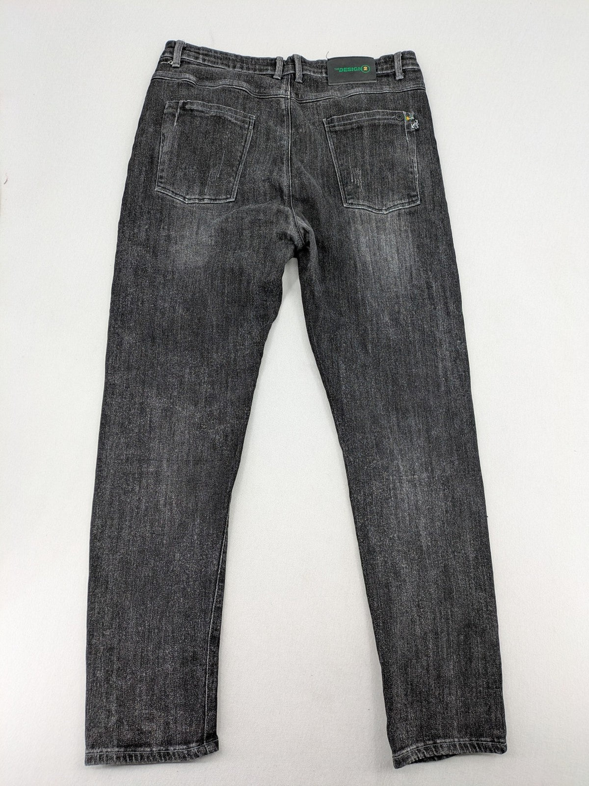 Denim straight jeans black grey washed stretch cotton 5-pocket design with logo details