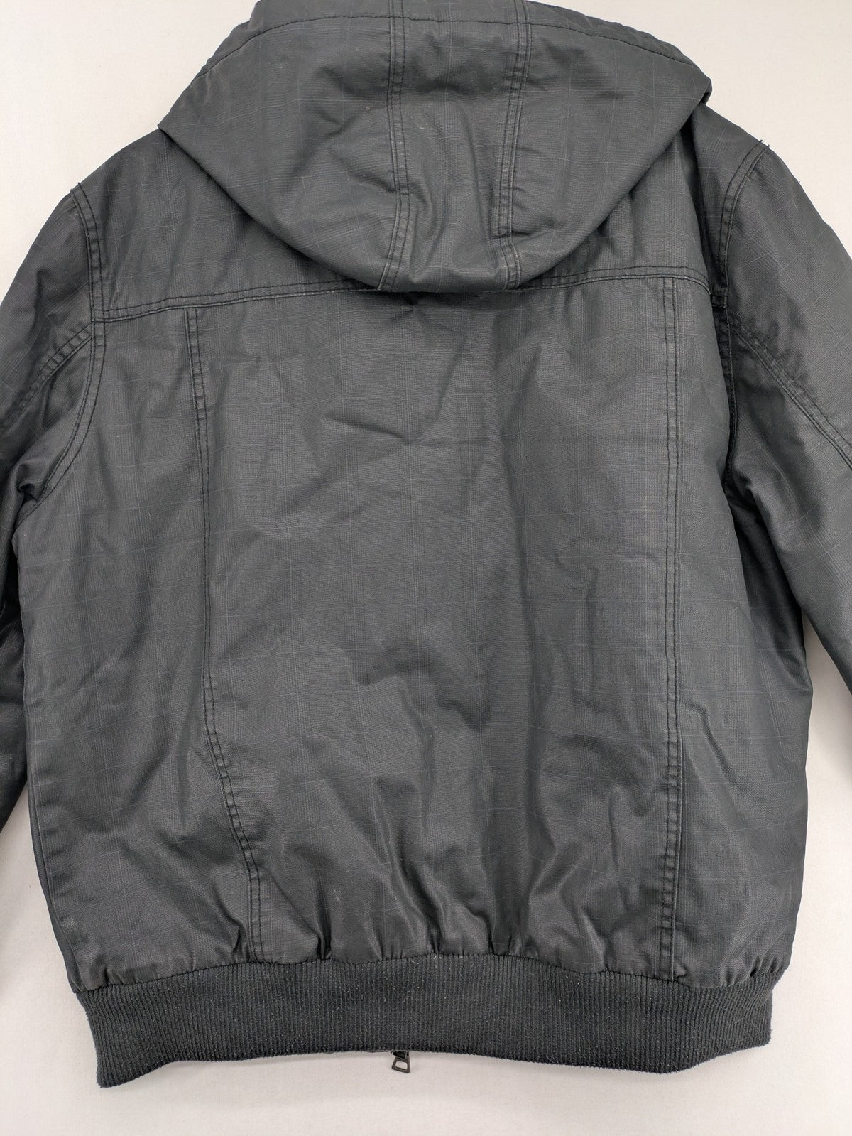 Angelo Litrico grey pilot jacket with removable hood, zip closure, and multiple pockets.