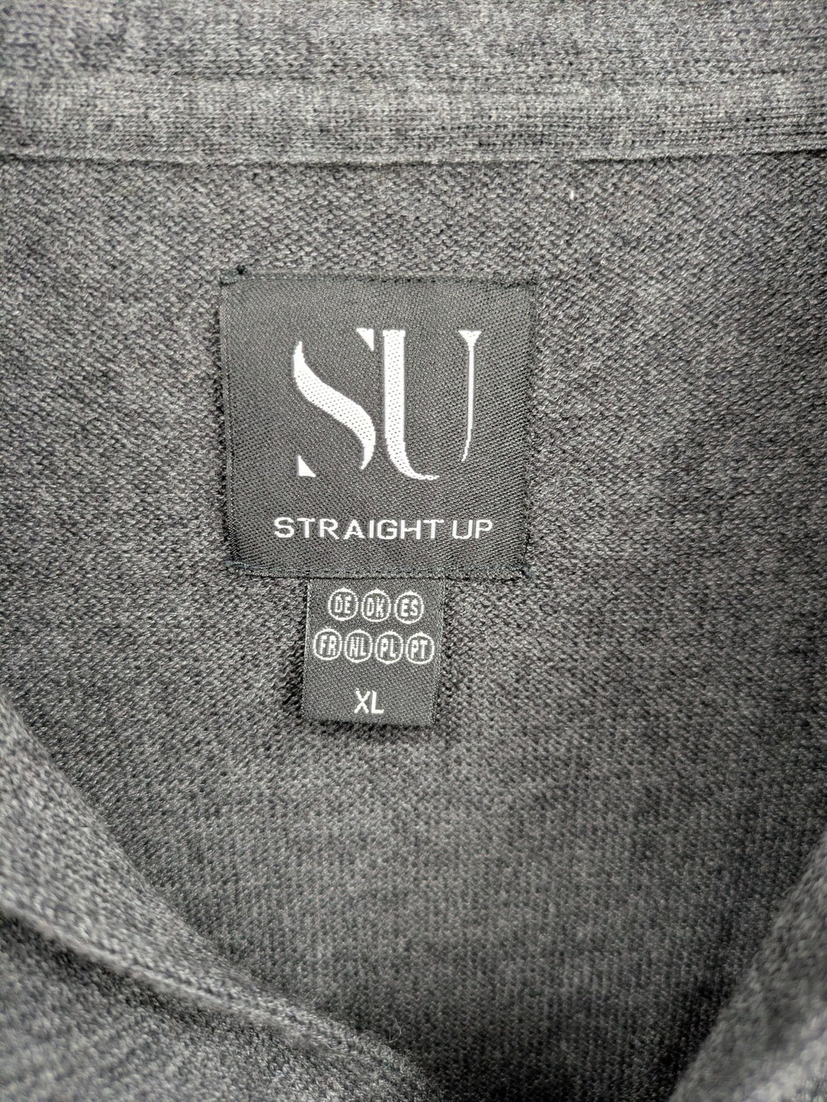 Straight Up grey cardigan with shawl collar, button front, soft cotton-acrylic blend.