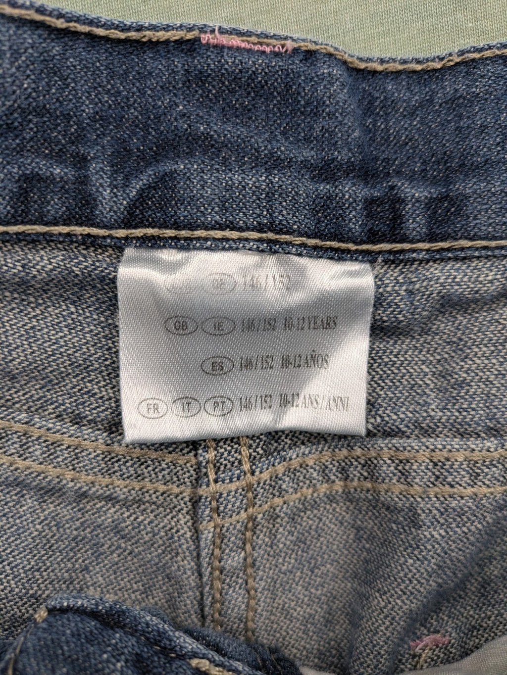 Straight Leg blue pants 100% cotton with decorative stitching and classic 5-pocket style.