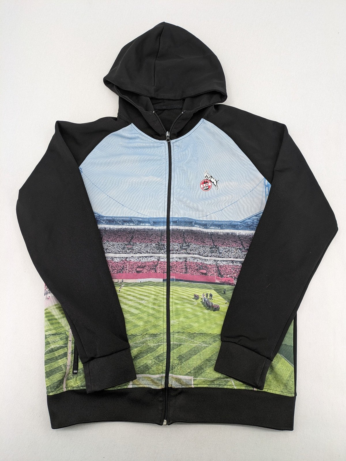 1. FC Köln hoodie black full zip with stadium print and embroidered logo