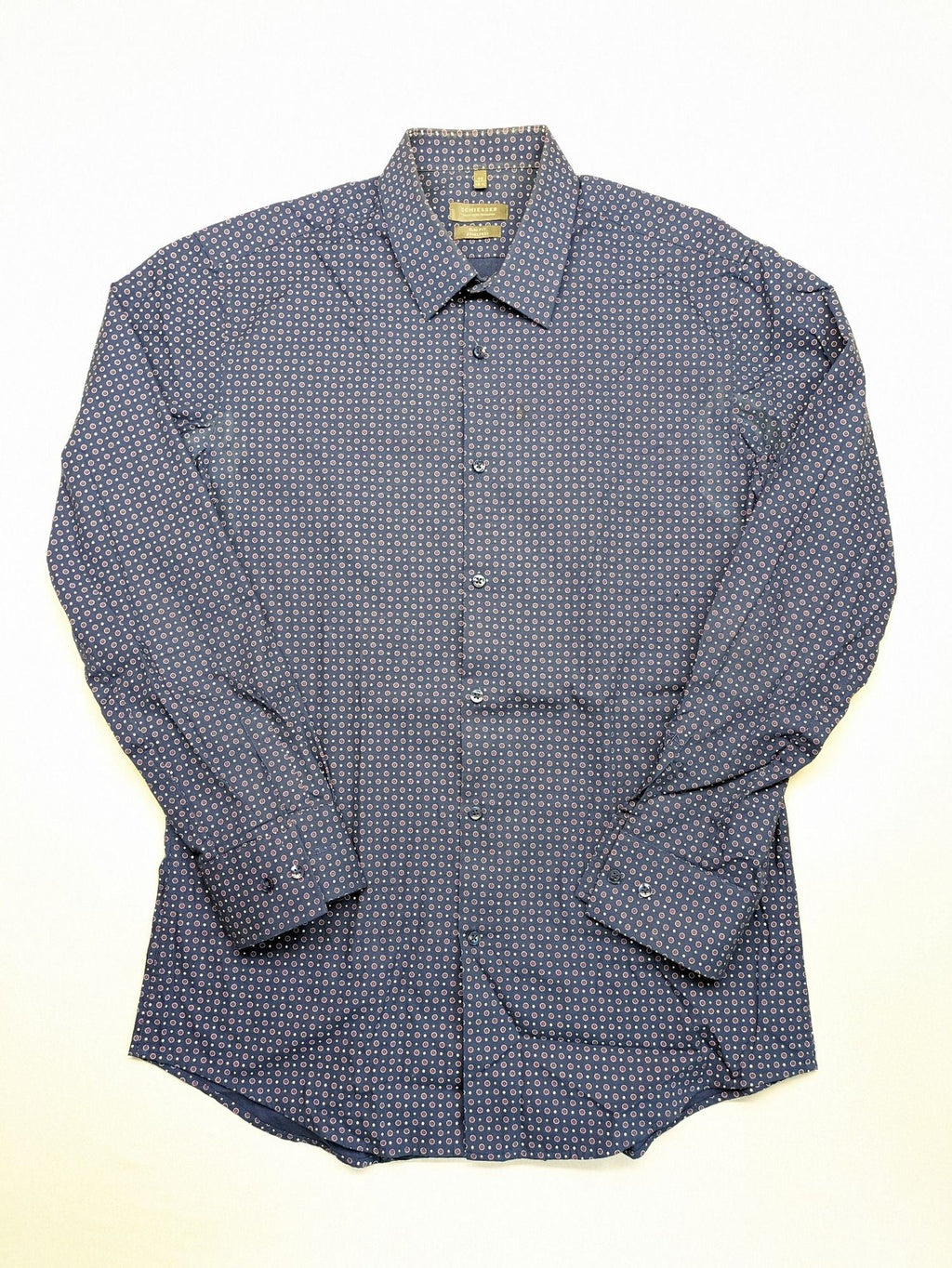 Schiesser pink button-up shirt slim fit geometric pattern breathable cotton