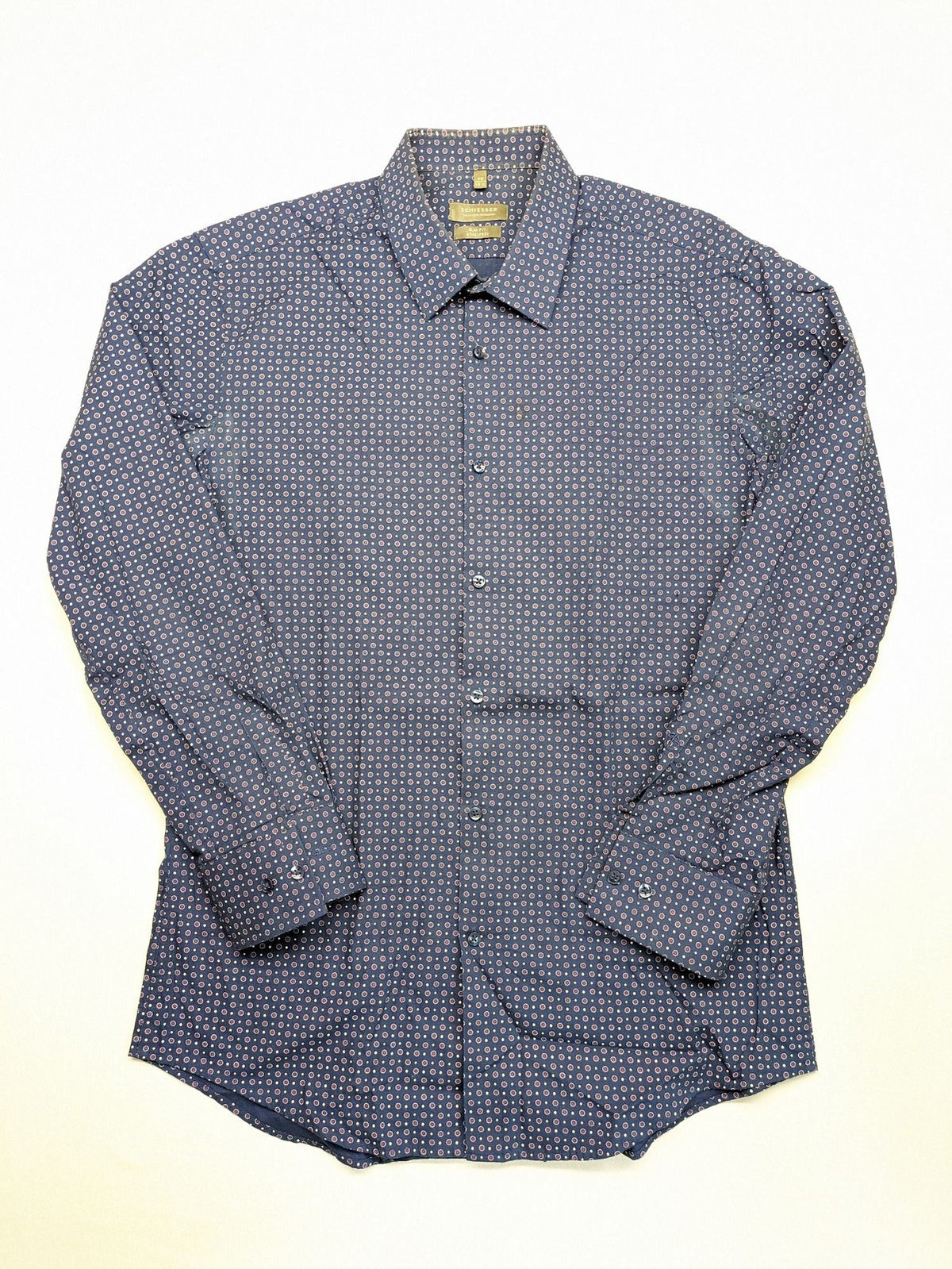 Schiesser pink button-up shirt slim fit geometric pattern breathable cotton