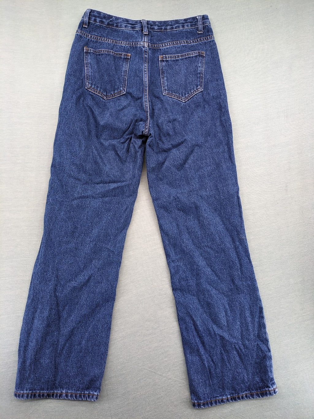 SHEIN blue wide-leg jeans high waist with white smiley face graphics and classic 5-pocket design.