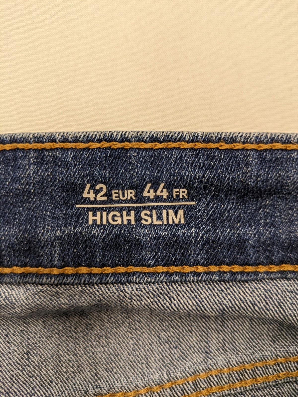 C&A blue high slim straight jeans with high waist, classic 5-pocket design, stretch denim.