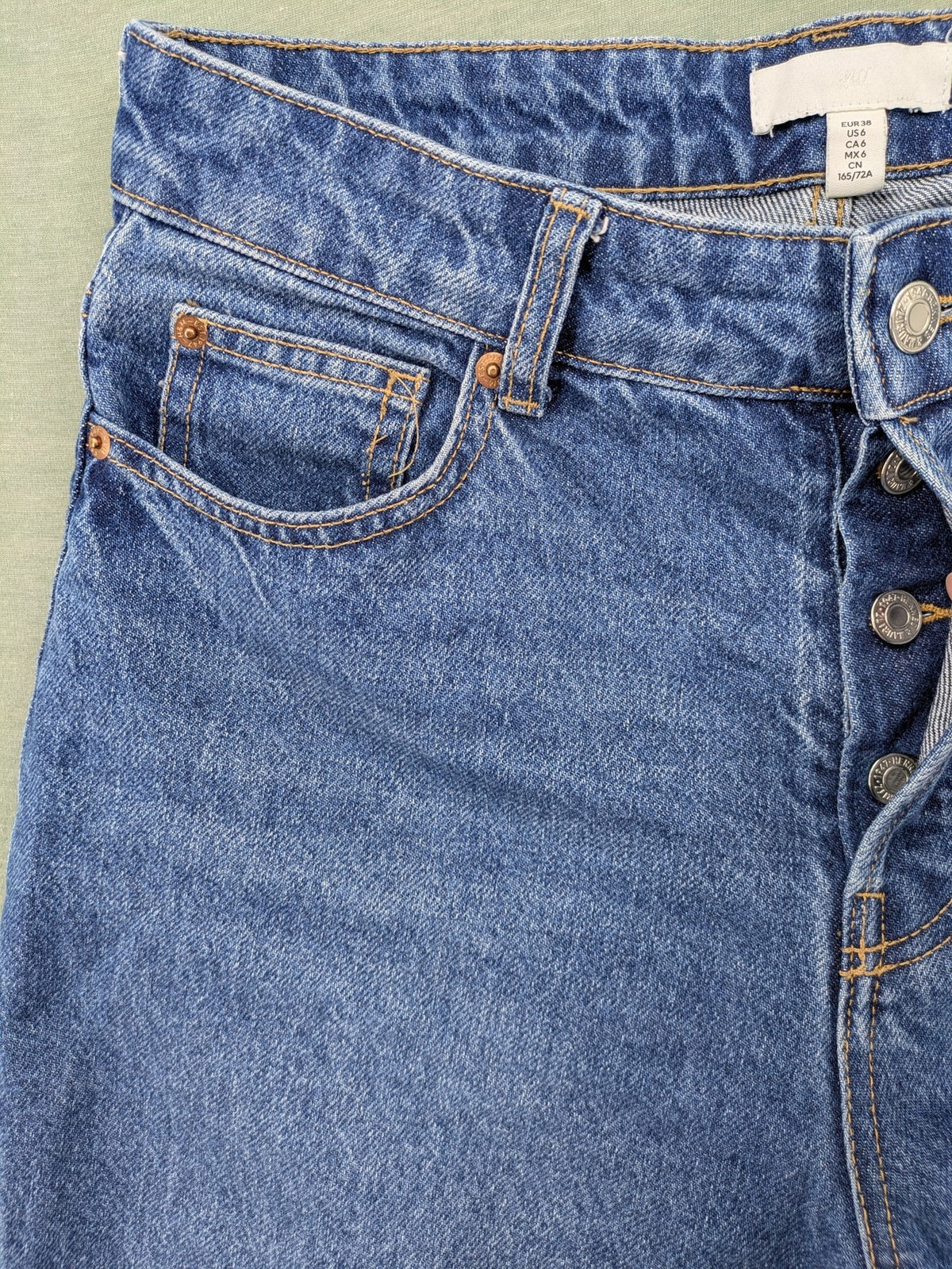 H&M blue straight jeans high rise button fly durable cotton vintage style