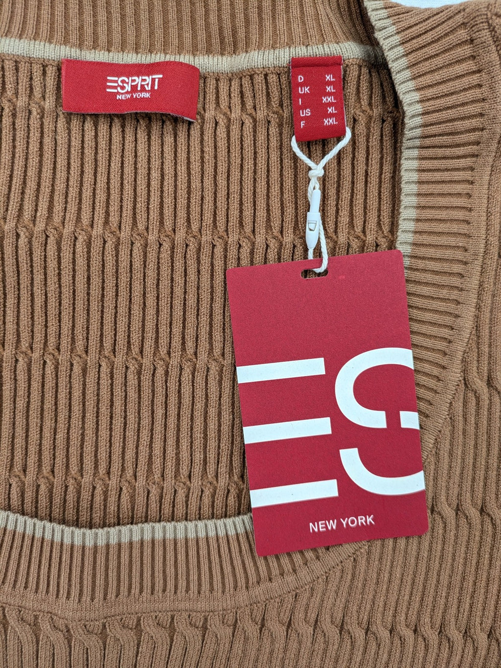 Esprit brown turtle neck jumper with ribbed texture and wide U-neckline.