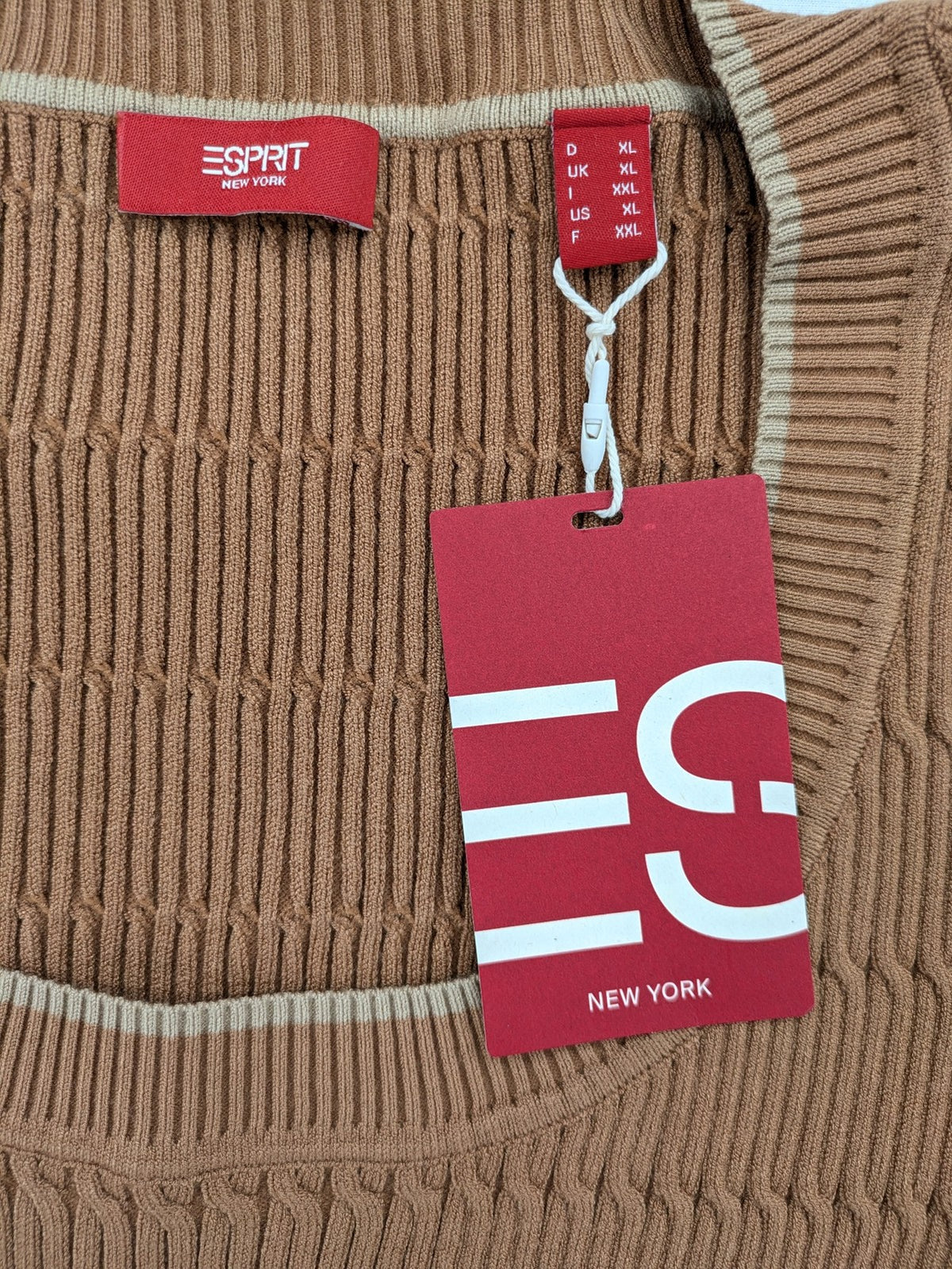 Esprit brown turtle neck jumper with ribbed texture and wide U-neckline.