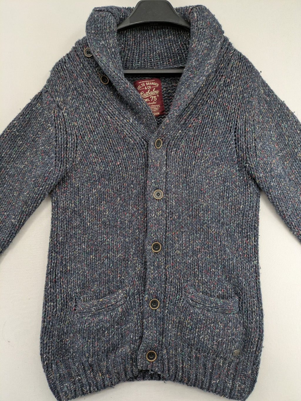 Catbalou multi turtle neck jumper with classic shawl collar and button closure.