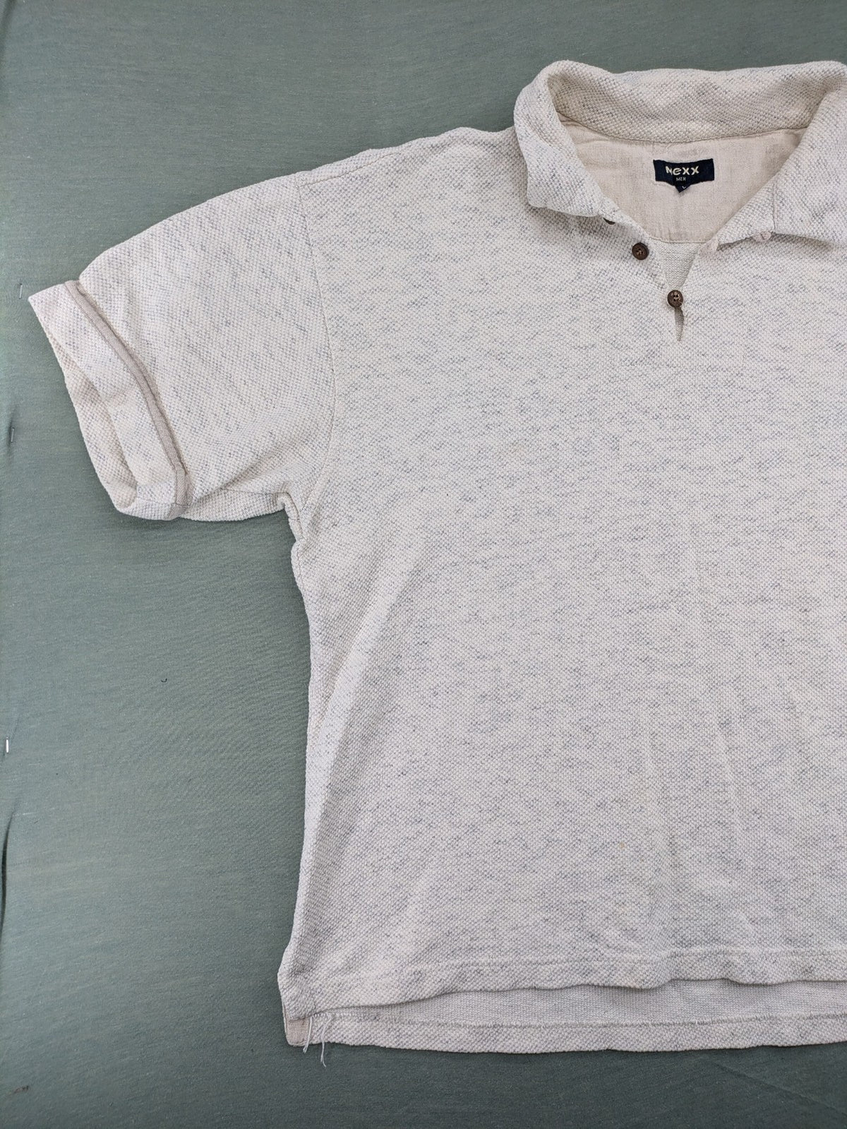 Mexx grey polo shirt with textured fabric and two-button placket.