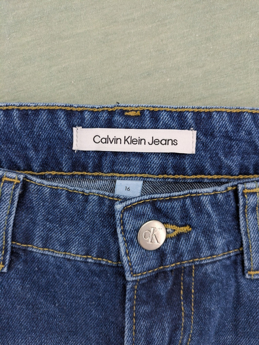 Calvin Klein Jeans blue straight jeans classic five-pocket design adjustable waistband 100% cotton