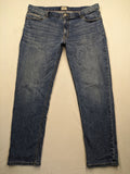 Montego blue straight jeans with stretch denim, classic design, and regular fit.