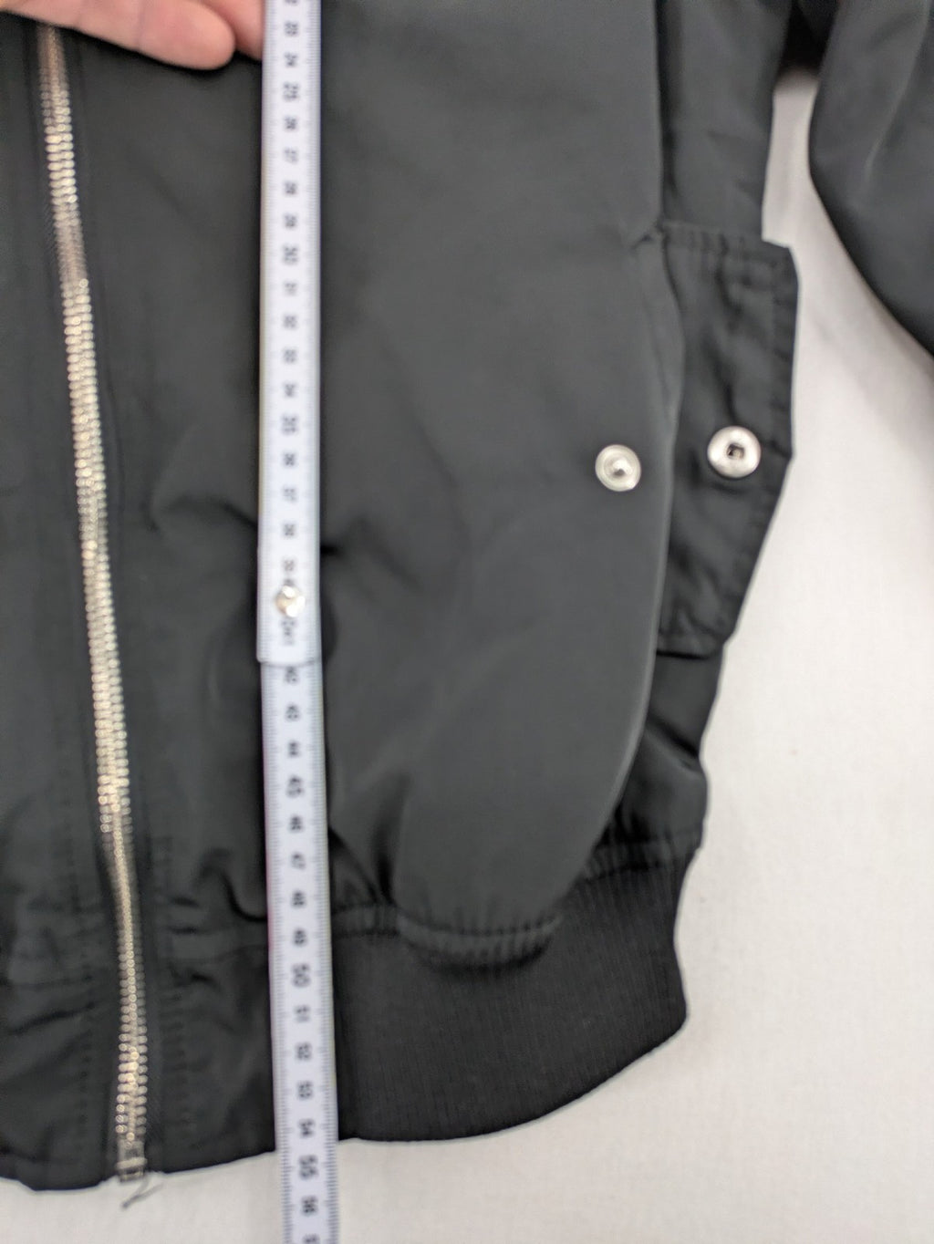 FB Sister grey bomber jacket with full zip, ribbed cuffs, and smooth polyester material.