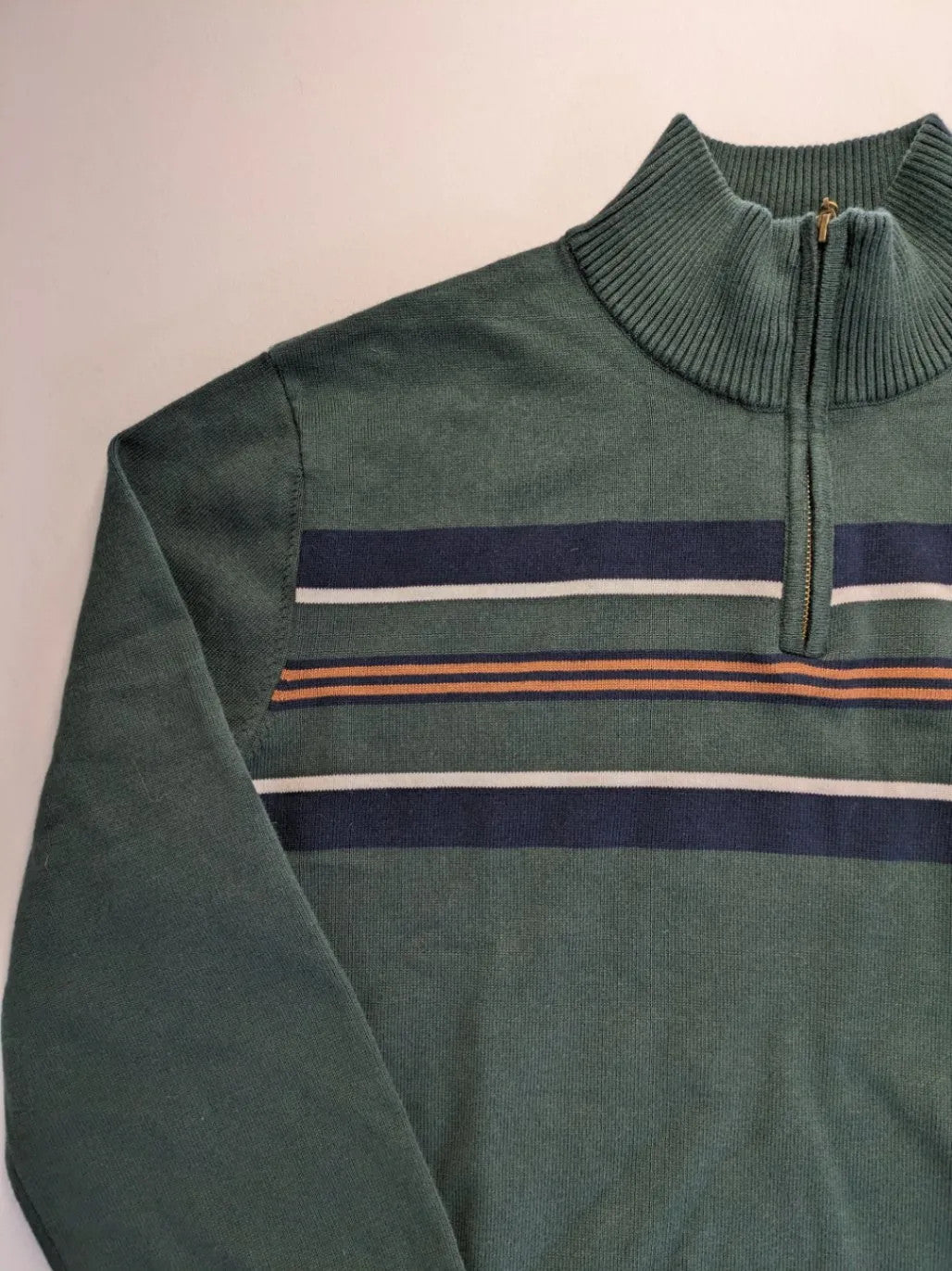 Aiopeson orange turtle neck jumper with striped pattern in navy and white, cotton blend.