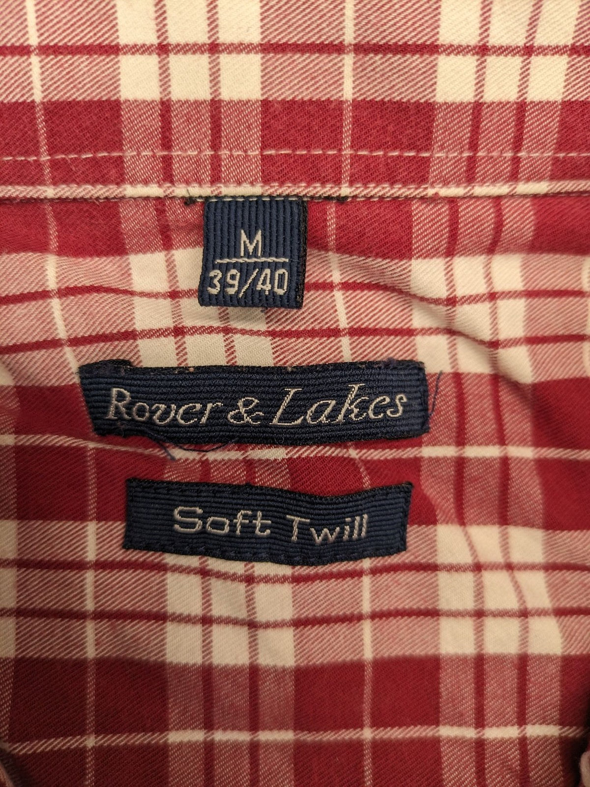 Rover & Lakes red checkered long sleeve shirt, button-down collar, 100% cotton twill.
