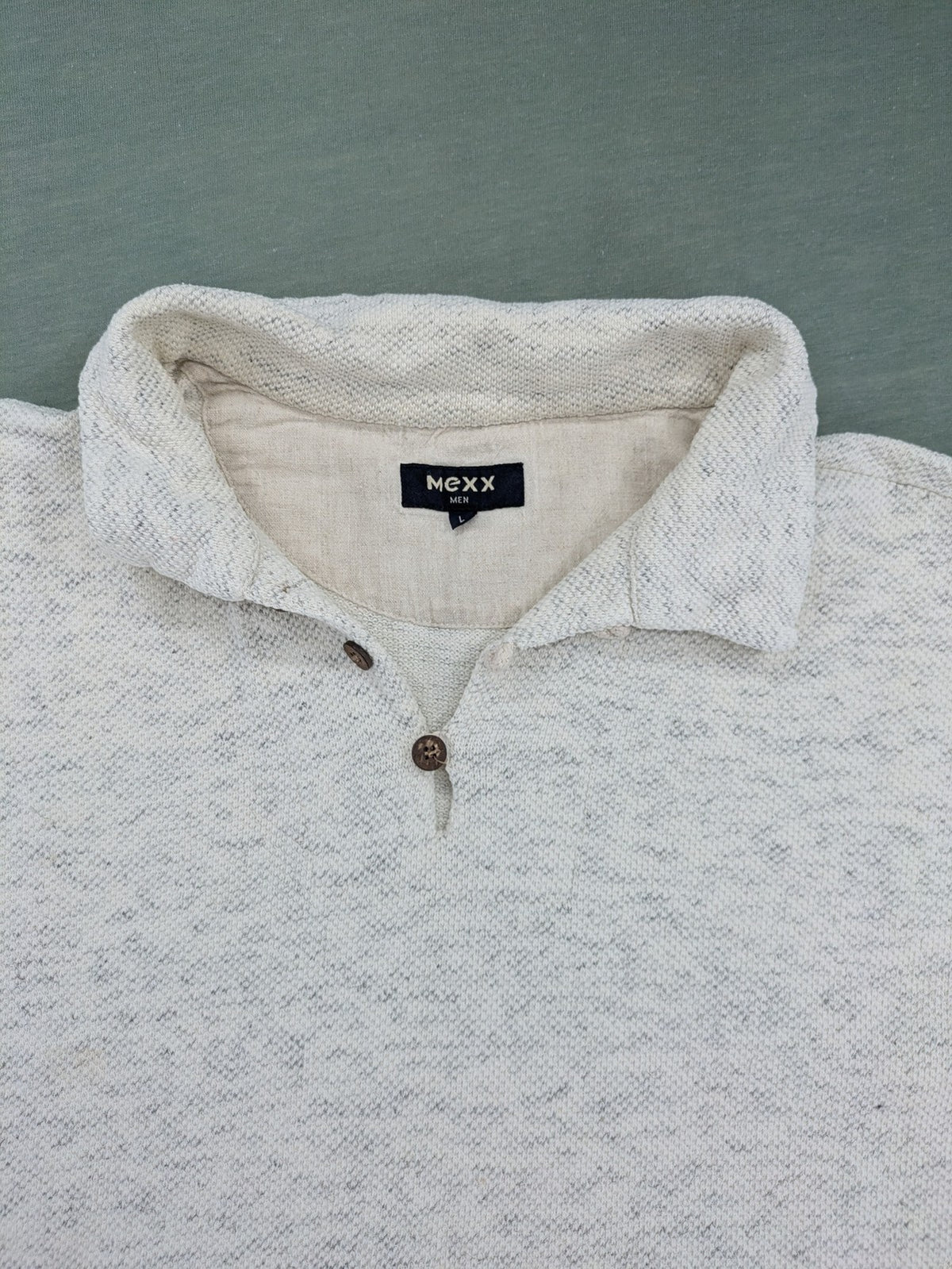 Mexx grey polo shirt with textured fabric and two-button placket.