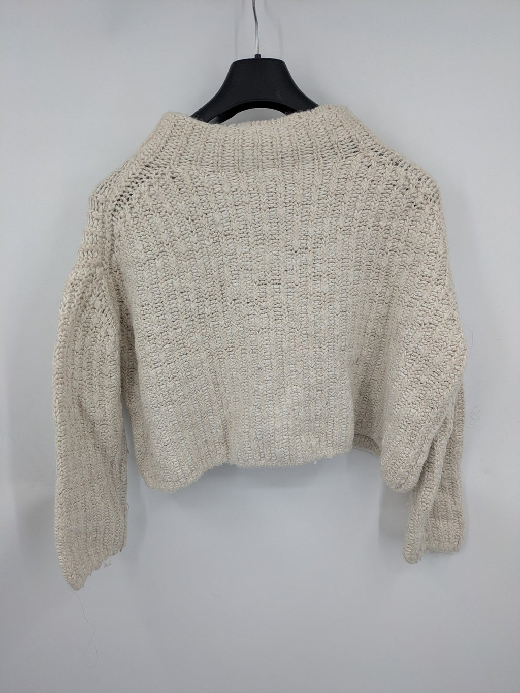 OPUS beige knit jumper chunky knit design with stand-up collar and relaxed fit
