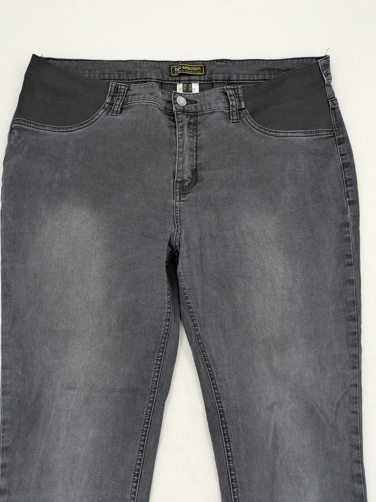 Bpc Selection grey maternity jeans, stretch denim, classic 5-pocket style, elastic waistband.