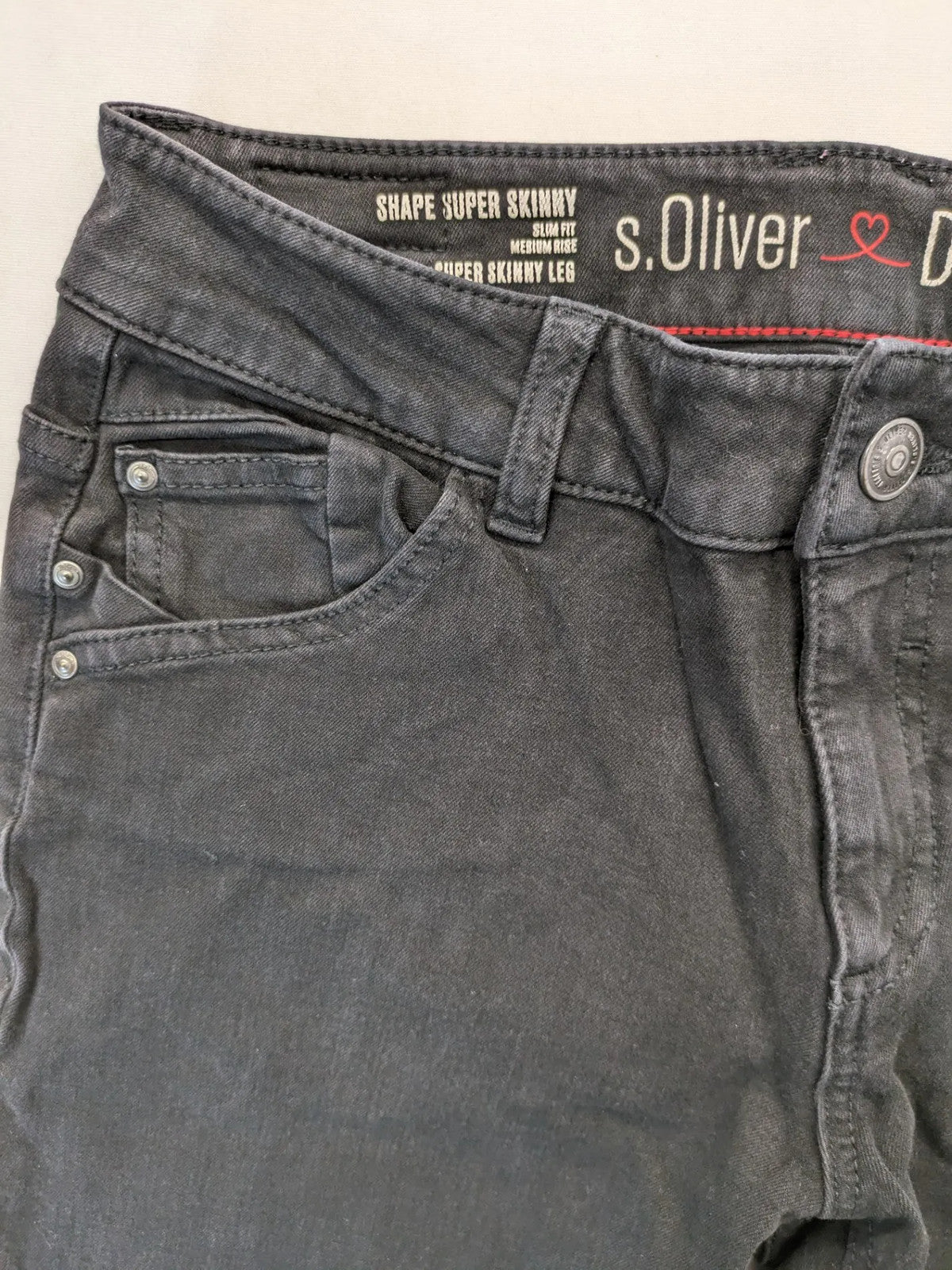 s.Oliver grey super skinny jeans with medium rise and stylish washed finish