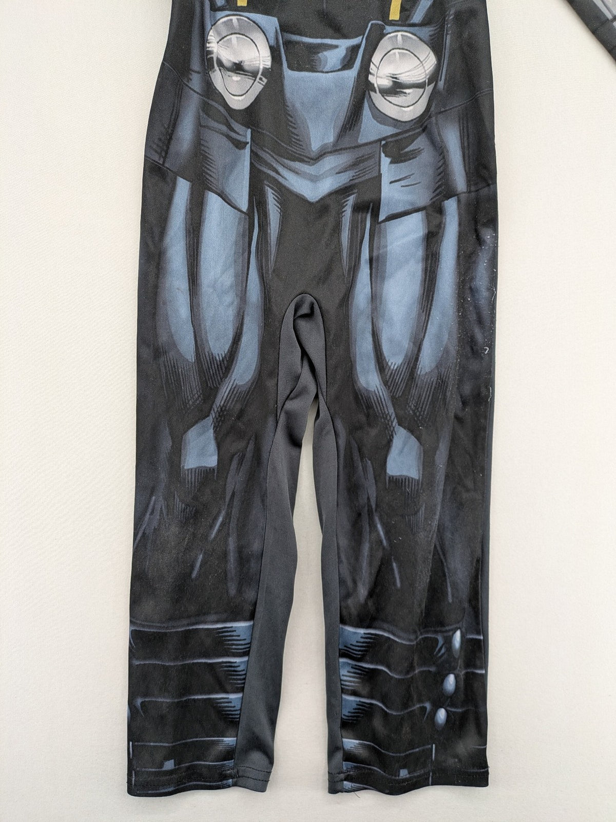 Marvel Avengers boys' costume black blue grey jumpsuit with Thor design and logo.