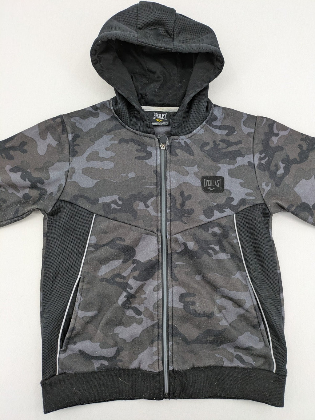 Everlast black grey camouflage jacket with full zip and attached hood.