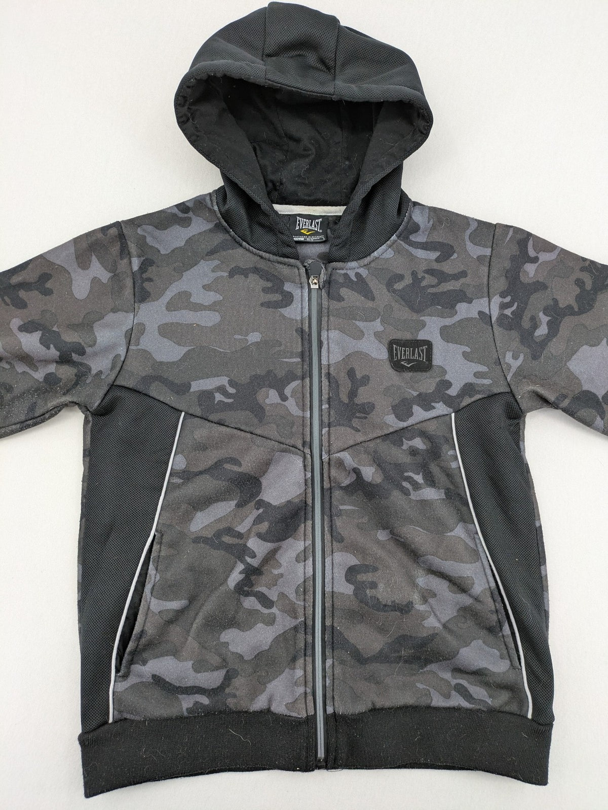 Everlast black grey camouflage jacket with full zip and attached hood.