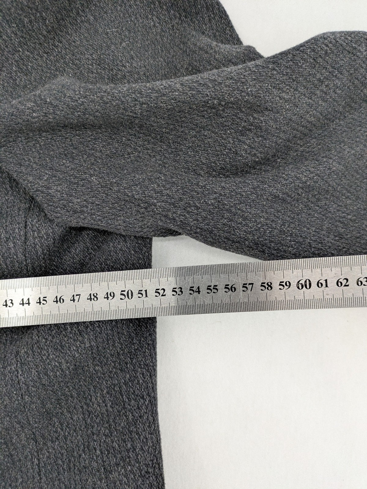 Camel Collection grey blazer three-button front with patch pockets, made from wool blend.