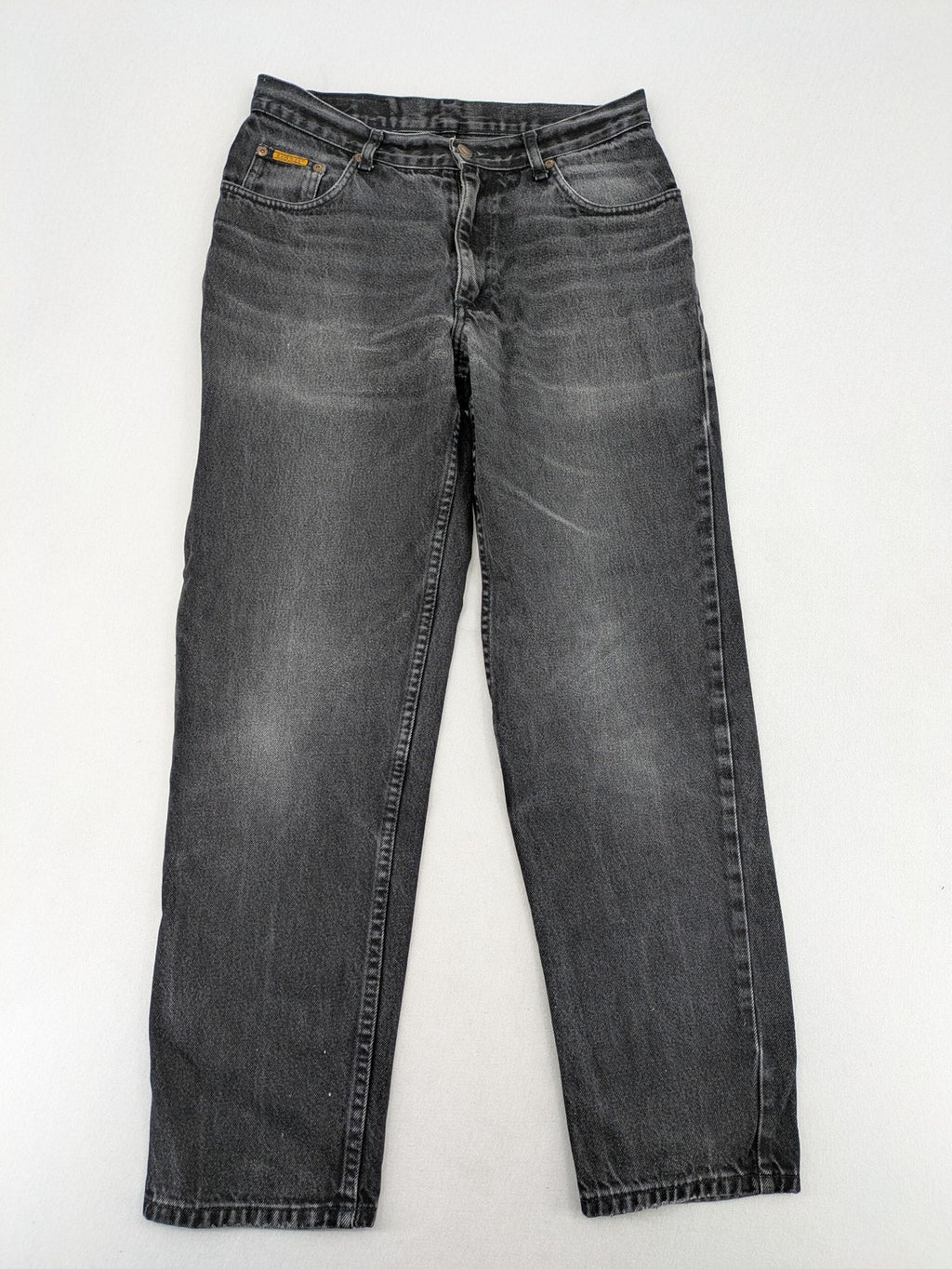 Maverick black straight jeans faded wash with iconic logo on back patch.