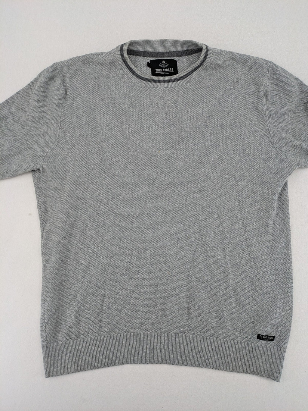 Threadbare grey turtle neck jumper with textured knit and dark grey collar trim.