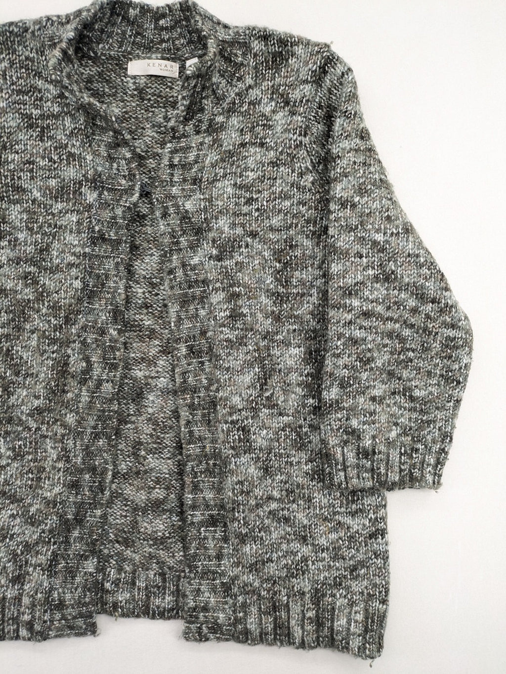Kenar turtle neck jumper black grey white melange wool blend open knit design