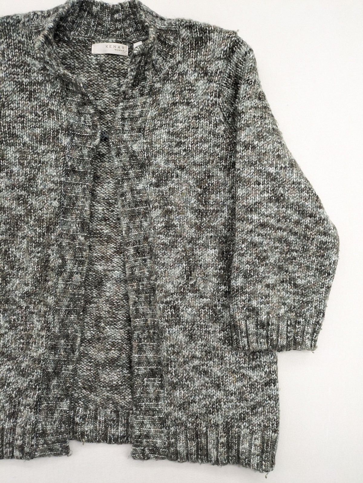 Kenar turtle neck jumper black grey white melange wool blend open knit design