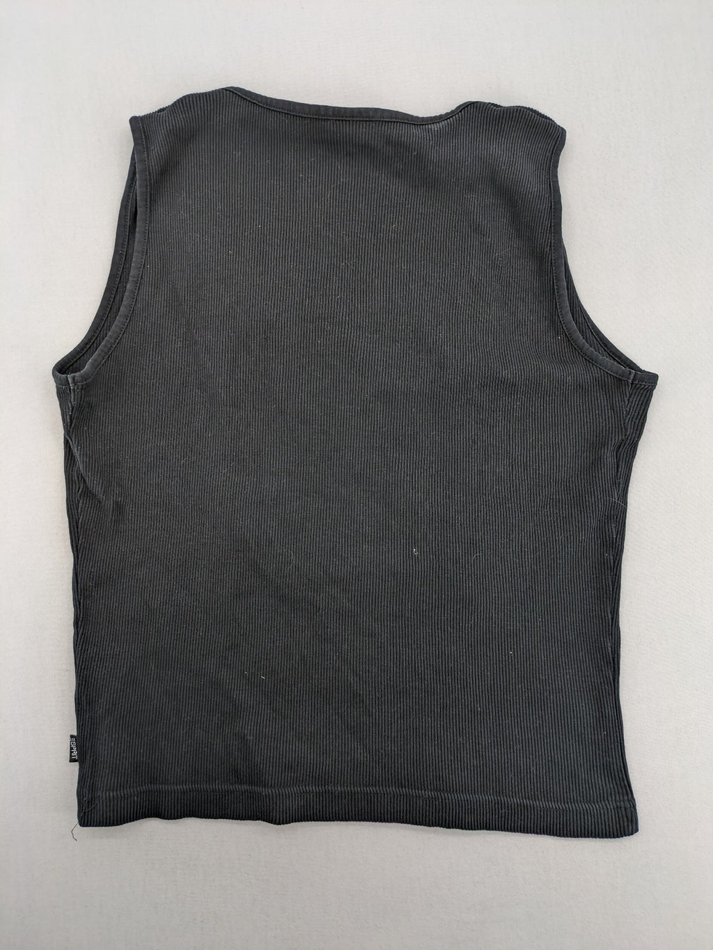 Esprit grey tank top with ruffled details and V-neck, made of soft ribbed cotton.