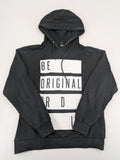FSBN black hoodie with "BE ORIGINAL OR DIE" graphic print, slim fit, cotton-polyester blend.
