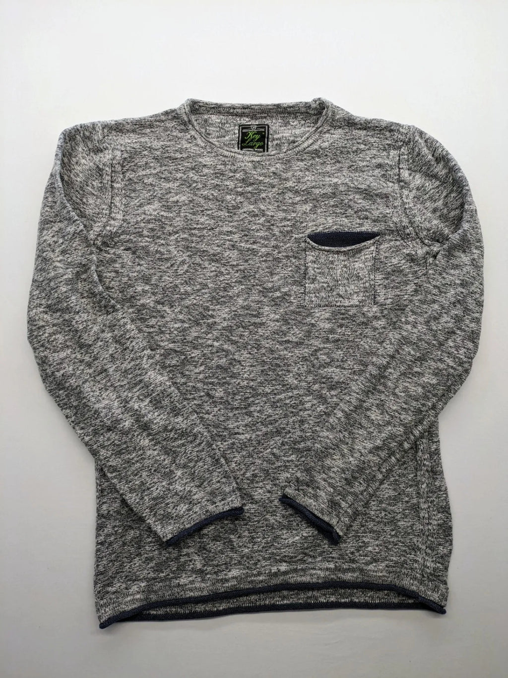 Key Largo grey turtle neck jumper with blue accents and chest pocket, cotton blend.